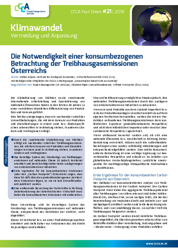 CCCA Fact Sheet Nr. 21: "Die Notwendigkeit einer konsumbasierten Betrachtung der Treibhausgasemissionen Österreichs"