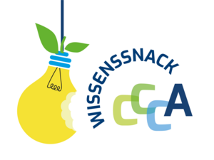 Logo with a partially bitten light bulb and the slogan "Knowledge Snack" CCCA